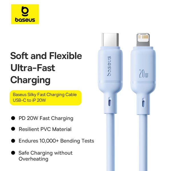 Baseus Cable For Iphone 14 13 12 11 Series Type-c to Lightning PD 20W Silky Series Fast Charging Galaxy Blue P10377700313-00