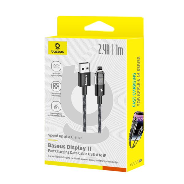Baseus PD 20W Display 2 Fast Charging Data Cable For Iphone 14 13 12 11 USB  to Lightning 1m Cosmic Black P10382700121-00 - Image 3