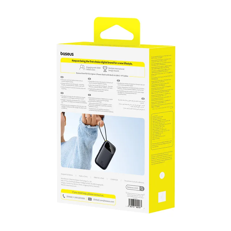 Baseus Power Bank QPow 3 45W EnerFill FC31  Built-in Type-c & Lightning Cable 10000mAh For Iphone X to 17 Series Macbook Pixel S25 Ultra  Black E0028C00 - Image 3