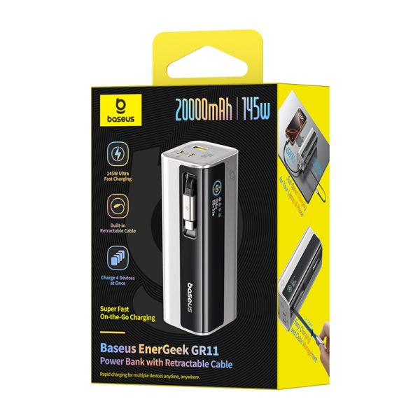 {Premium } Baseus EnerGeek GR11 Power Bank with Retractable Cable 20000mAh 145W   NATURAL TITANIUM E0027B02 - Image 4