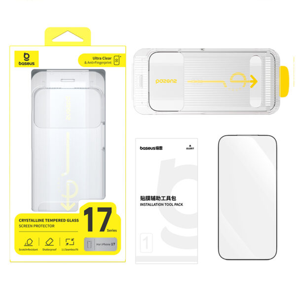 Baseus Screen Protector for iPhone 17 Pro Max Crystalline HD Tempered Glass  with Dustproof Installation Tray Clear  2Pcs