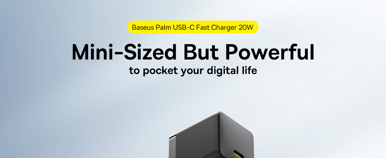 Baseus Palm Fast Charger 20W US Plug with USB-C to Lightning Cable in Black