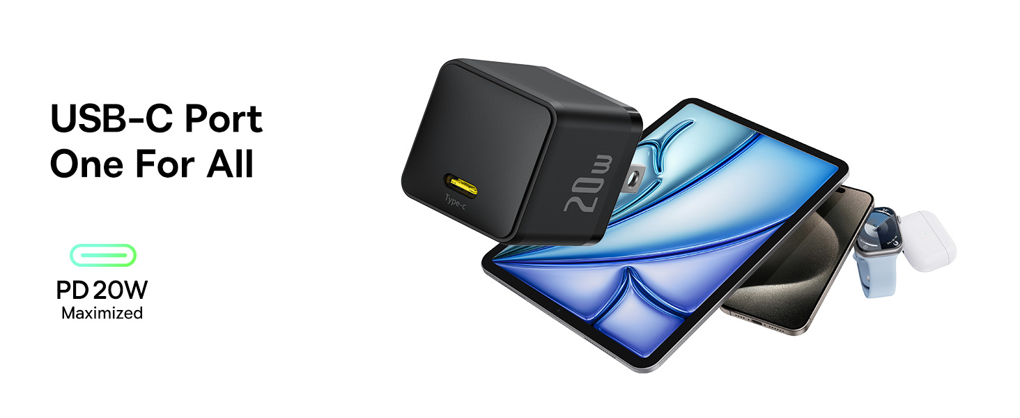 Baseus Palm Fast Charger 20W US Plug with USB-C to Lightning Cable in Black